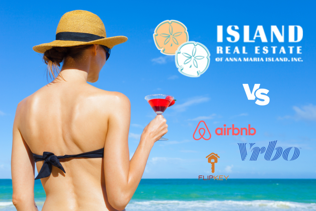 Lady on beach island real estate vs vrbo, flipkey, airbnb